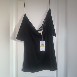 Michael Kors Black Off The Shoulder With Lace Trimming